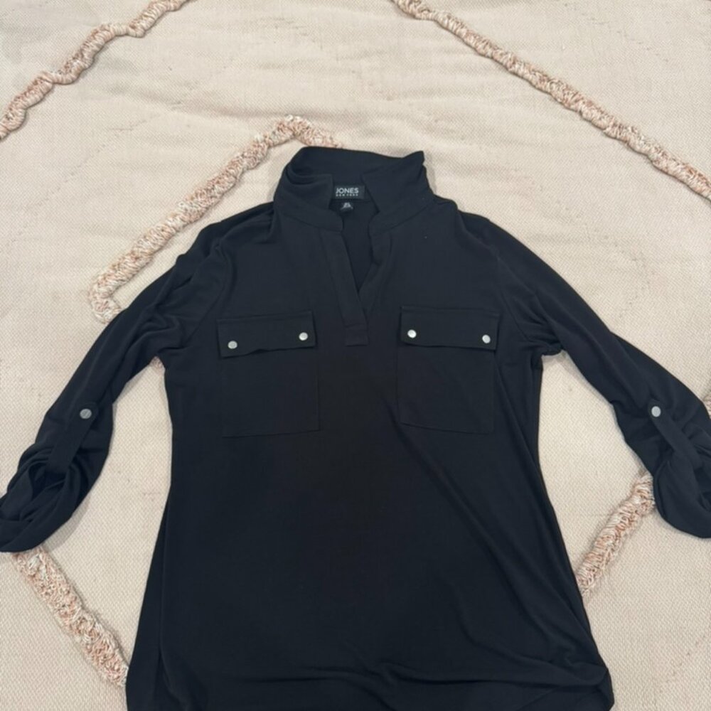 Jones New York Black Mid Sleeve Top Size Small
